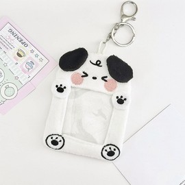 Cute Photocard Holder Keychain Photo Holder,3 Inch Idol Photo Card Holder Keychain,Cartoon Animal Photocards Holder Protective Sleeves Id Badge Holder,Plush Photocard Keychain Decor (Black Puppy)