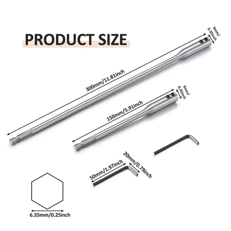 4pcs Drill Bit Extension Set 6" & 12" Long High-Carbon
