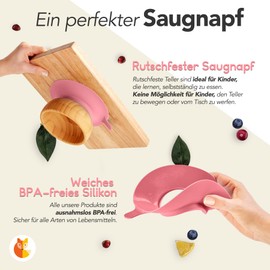 Kleiner Fuchs High-quality bamboo plate with suction cup, non-slip suction cup with matching baby spoon makes meals fun, bamboo tableware set with gift box - learning to eat with butterfly design