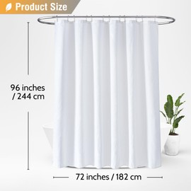 BTTN 182 x 244cm Drop Long Waffle Shower Curtain, Extra Long Mould Proof Resistant Heavy Duty Fabric Wet room Shower Curtains, Waterproof Weighted Cloth Shower Curtain Set with 12 Plastic Hooks, White