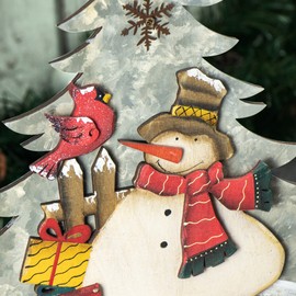 com-four® Decorative Stand for Christmas - Wooden Christmas Tree - Christmas Tree with Snowman for Decorating (01 Pieces - White Fir 38 cm)