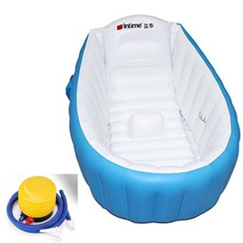 Inflatable Baby Bath, with air Pump Portable Baby Toddler Bath,Non-Slip Travel Bathtub,Mini air Swimming Pool,Non-Slip Travel Bathtub, Children's Foldable Shower tub (Blue)