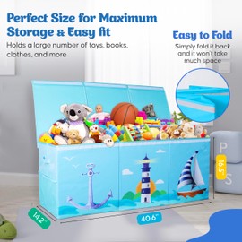 Extra Large Collapsible Sturdy Toy Storage Organizer with Lids, Ocean Theme Toy Box for Boys & Girls, 40"x16"x16", Modern, Blue