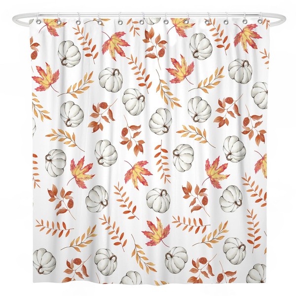 Fall Shower Curtain for Bathroom,Football with Maple Leaves Farmhouse Shower