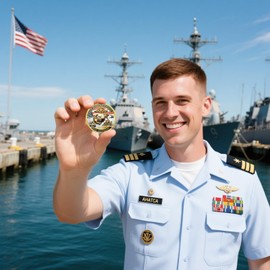 Marine Corps 250th Anniversary Coins,Navy Military Challenge Coins- Patriotic Military Collectible Durable Metal Veteran Gift,1.77 Inch (USMC + Navy Coins)