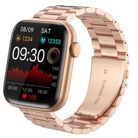 Compatible with EarlySincere Smartwatch Bands,Lamshaw Stainless Steel Metal Replacement Strap Bracelet Compatible for EarlySincere T12/T13/T21/T22/ Smartwatch (Rose Gold)