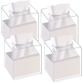 4 Pack Acrylic Tissue Box Cover Square Clear Tissue Box Holder Acrylic Cube Napkin Dispenser Box for Bathroom Bedroom Kitchen Car Office Counter and Table Facial Tissue 5.51 x 5.12 x 5.12 Inch
