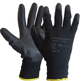 Supreme TTF 12 PAIRS BLACK PU COATED WORK GLOVES BUILDERS MECHANIC CONSTRUCTION GARDEN GRIP SIZE XL (10)