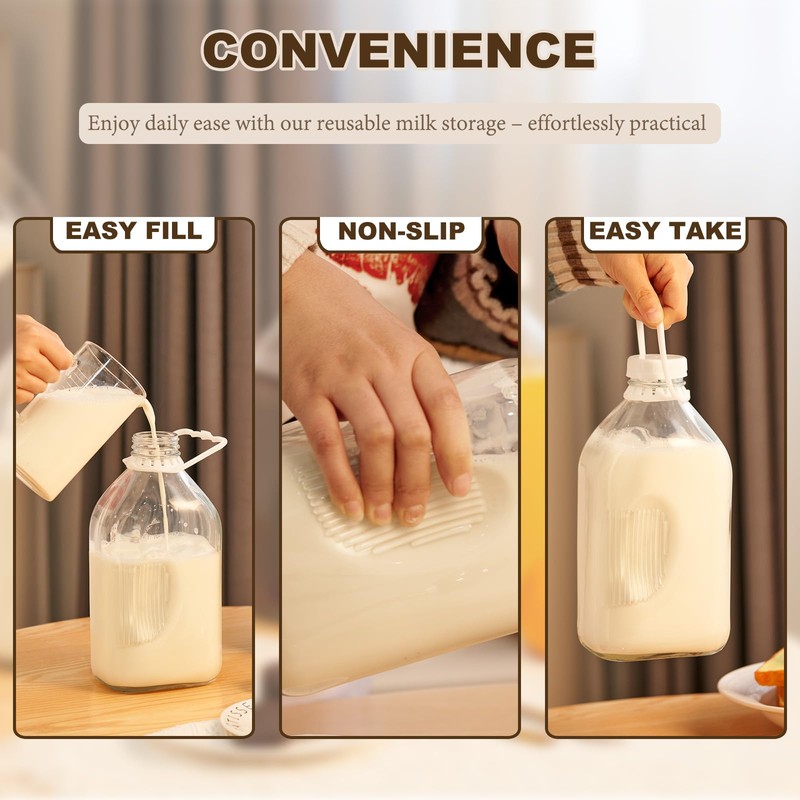 FyndraX Glass Milk Jugs Bottles - Half Gallon / 2Qt