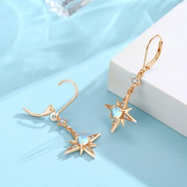 Star Earrings for Women 925 Sterling Silver Rose Gold Star Moonstone Earrings Star Dangle Drop Earrings Star Lever Back Earrings Jewelry Gifts for Women
