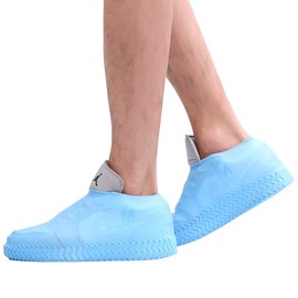 WHYJJQIAN Waterproof Silicone Shoe Covers for Rain,Reusable Non Slip Rubber Rain Shoe Cover Cycling Shoe Protectors Outdoor with Non-slip Sole Apply to Men,Women,Kids(Medium Blue)