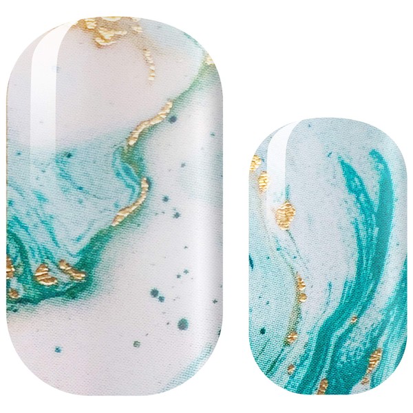 AVOA Beauty Nagelfolie - "I Sea What You Did There", weiß, grün, blau, gold, türkis, abstraktes Marmor Nail Art Design, 16 dünne selbstklebende langanhaltende Nail Wraps