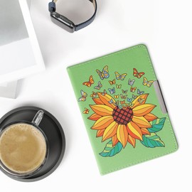 kwmobile Flip Case Compatible with Tolino Vision 1/2/3/4 HD Case - eReader Case - Sunflower & Butterfly Yellow Green