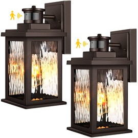 VIANIS Exterior Light Fixture with Motion Sensor, 2 Packs Oil Rubbed Bronze Dusk to Dawn Outdoor Porch Lights Wall Mount, Anti-Rust Aluminum Wall Lanterns with Tempered Glass for Garage Entrance