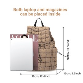 Carfond Quilted Puffer Backpack for Women Lightweight Soft Puffy Drawstring Backpacks Rucksacks Bags for Casual Daypack Travel Hiking Gym, Khaki