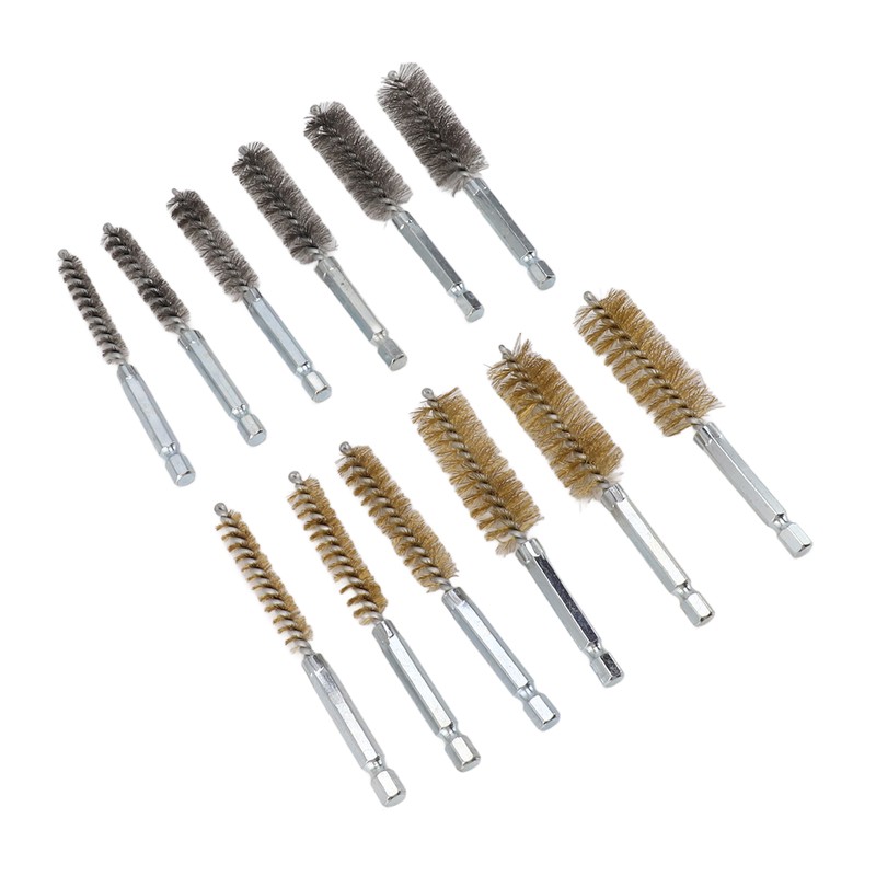 12PCS Bore Brush Copper and Iron 304 Stainless Steel Bristles