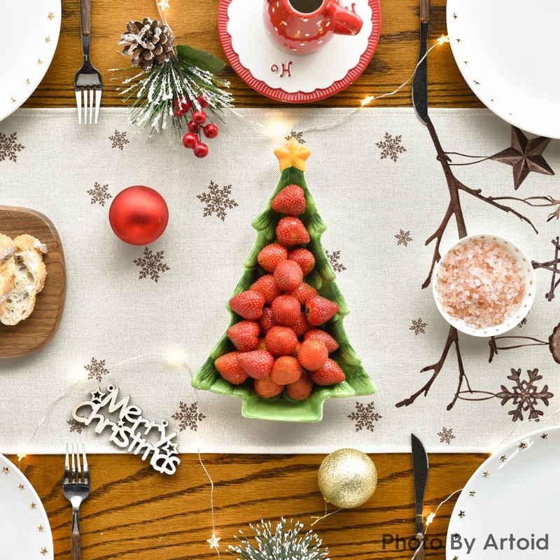 Artoid Mode Plank Trees Deer Ball Christmas Table Runner, Seasonal