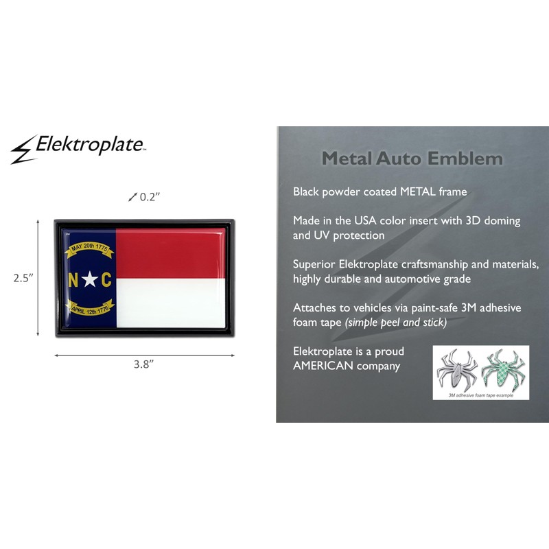 Elektroplate Premium North Carolina NC State Flag All Metal Black