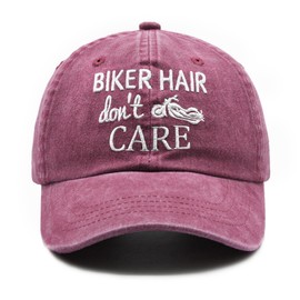 Waldeal Biker Hair Don't Care Hat for Women, Denim Washed Adjustable Baseball Cap, Red