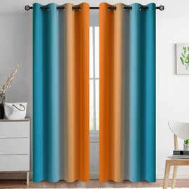 Yakamok Ombre Orange and Blue Curtains for Bedroom, Gradient Room Darkening Curtains, Grommet Thermal Insulated Light Blocking Window Drapes/Curtain for Living Room,52 x 84 Inch,2 Panels