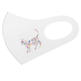 igsticker 017908 Design Mask, 2 Piece Set, Polyester, Washable, Cloth Mask, Unisex, One Point, Cat, Kitten, Silhouette, Floral Pattern, Colorful