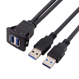 JSER 1M Waterproof Dual USB 3.0 Extension Latch Mount for Car AUX Cable Dashboard Panel