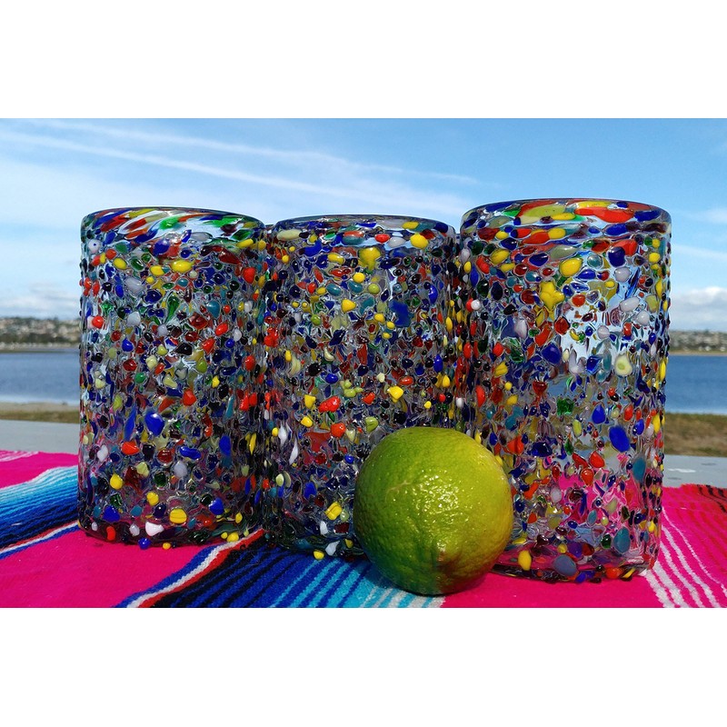 Hand Blown Mexican Drinking Glasses - Set of 6 Confetti