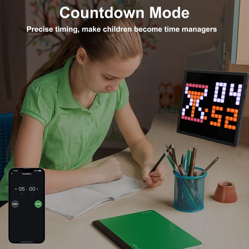 REYLAX LED Pixel Art Display 16x16-Smart Alarm Clock RGB Pixel