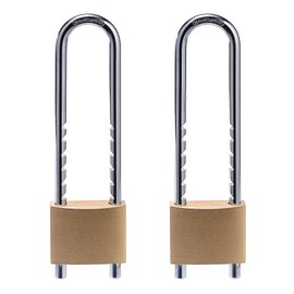 Fu Volante Solid Brass Outdoor Padlocks, 2 inch Wide Body, 2 Pack Keyed Alike Locks with Removable Adjustable-Length Shackle