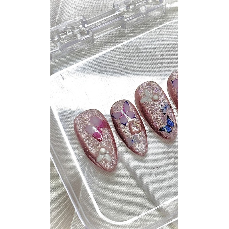 Pink Butterfly Nail Tips - Short Oval / 핑크나비 네일팁