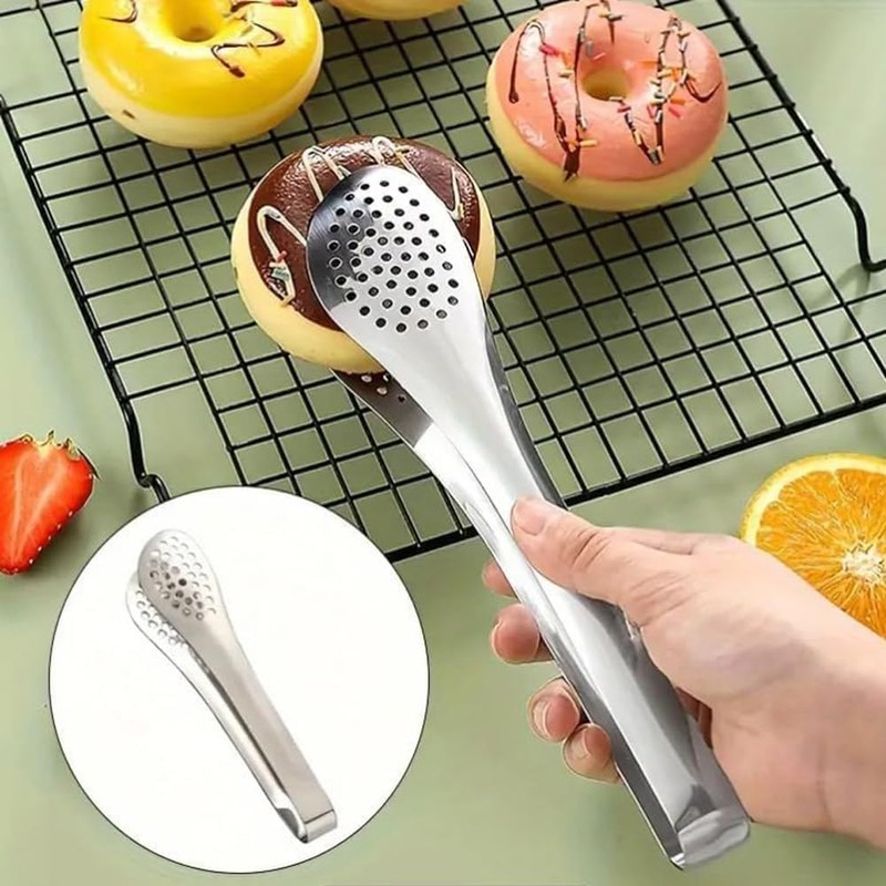 2PCS 7inch Silver Food Serving Tongs Stainless Steel Buffet Tongs