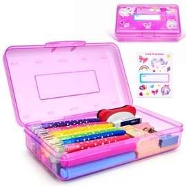 GAMENOTE Plastic Pencil Case Box with Lid Snap Closure, Large Capacity School Supplies Storage Organizer Box for Kids (Purple)