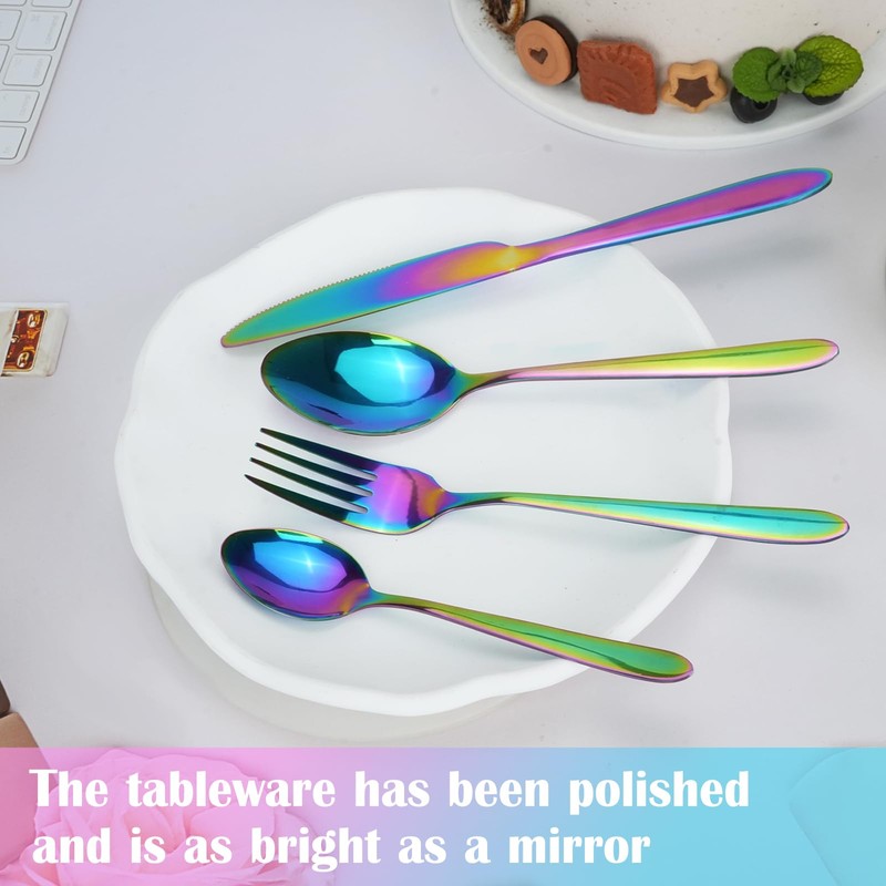 RETON 24 Piece Rainbow Silverware Set, Stainless Steel Flatware Set