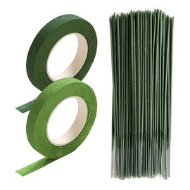 Artificial Flower Set, Ground Wire, 50 Pieces, Flora Tape, 2 Rolls, Light Green, Dark Green, Artificial Flower Tape, Flower Arrangement Kit, DIY Crafts