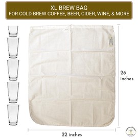 (XL 22in x 26in) Organic Cotton Brew In A Bag - Reusable Home Brewing Strainer Bag to Boil and Strain Hops, Apple Cider, or Extra Large 5 Gallons Commercial Cold Brew Coffee Filter