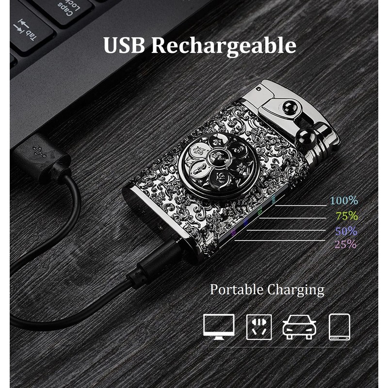 Golden Vintage Dual Arc Plasma Jet Flame Torch Lighter -