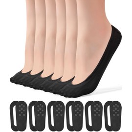 FAYBOX No Show Socks Womens Ultra Low Cut Nylon Thin Socks for Flat Invisible Non Slip Liner Footies, 6 Pairs Black, 8-10
