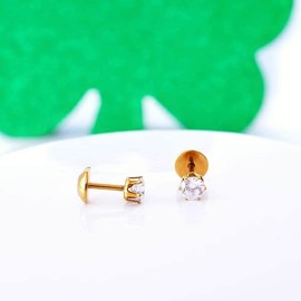 ComfyEarrings Crystal Clear 4mm CZ Gold Plated Prong Stud Earrings