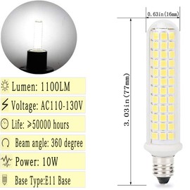 E11 led Bulb,125*2835 LEDS,100W 120W Halogen Bulbs Equivalent,E11 Mini Candelabra Base,New Upgrade LED,9w, 1100lm,AC120V,White 6000K,Dimmable E11 LED Light Bulb for Indoor Decorative Lighting(2 Packs)