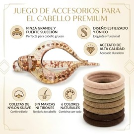 Pinzas Cabello Mujer Antideslizantes y 50 Ligas Elásticas | Kit de accesorios sin marcas. Horquillas fuertes y coleteros sin costuras. Evita tirones a