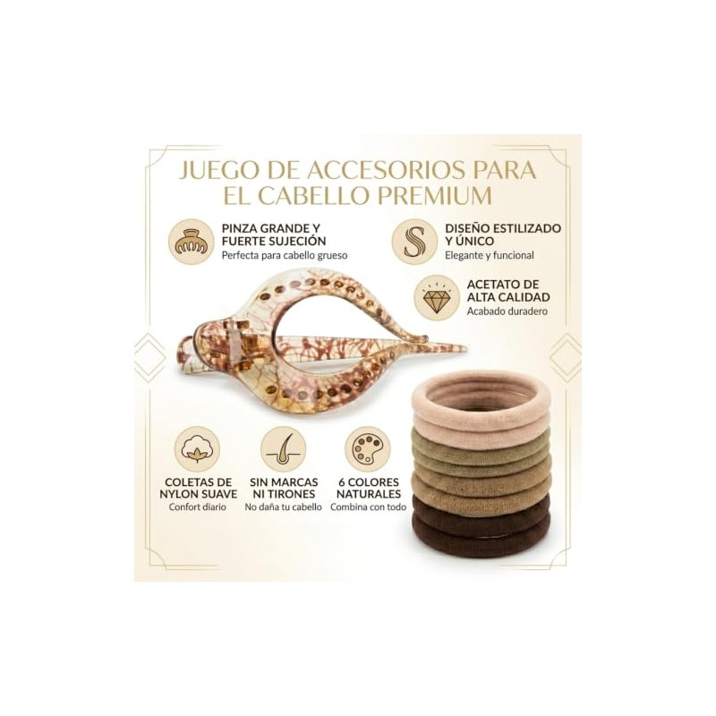 Pinzas Cabello Mujer Antideslizantes y 50 Ligas Elásticas | Kit