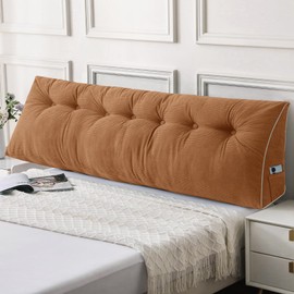 Sasttie Headboard Pillow King, Wedge Pillow Headboard for Sitting Up in Bed, Back-Rest Support Triangular Cushion for Reading - Features Removable Washable Cover, Caramel