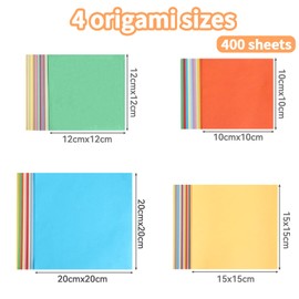 400 Sheets Origami Paper, 10 x 10 & 12 x 12 & 15 x 15 & 20 x 20 cm, Colourful Paper Double-Sided Square Coloured Paper, 70 g/m² Craft Paper, Colourful for Home, School, Art Projects and Parties