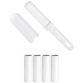 Mini Lint Roller for Travel Refillable On The Go Lint Roller with Cap and 4 Refills Total 150 Extra Sticky Sheets for Pet Hair Lint Remover with Cover for Purse Bag Car (White)