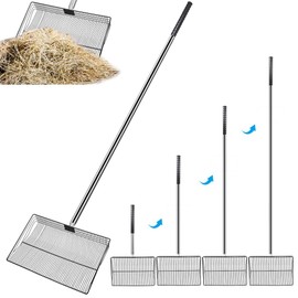 Kalekey Heavy Duty Chicken Poop Scooper, 15 Inch Extra Large Chicken Coop Rake with Adjustable Stainless Steel Handle (25 to 73 Inch) for Chicken Coop & Farm Cleaning Tools