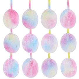 Easter Decorations Plush Tree Ornaments: 12pcs Colorful Faux Fur Spring Easter Decorations, Plush Decorative Egg Ornaments for Tree Topper, Kids Girls Home School Office Party Supplies, NOT 3D Ball