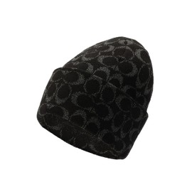 Coach Women's Metallic SIG C Beanie, Black, One Size