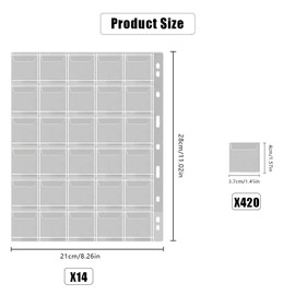 JINXIAN 14 Sheets Coin Pages with Standard 9-Hole Coin Holder, Coin Pocket Side with 420 Pockets Coin Storage Coin Collection Currency Protection Coin Collection Bags (30 Pockets/Sheet)
