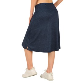 ANIVIVO Women's Skorts Knee Length, Modest Long Athletic Sports Casual Skirt with High Waisted Pockets(Dark Denim Blue,M)