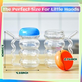 FoldTier 6 Pcs Sip a Mug 14 oz Easy to Grip Plastic Kid's Cup Where the Handle Is the Straw Clear Sippy Cups Spill Proof Mug for Everyday Use for Kids Elderly Disabled and Handicapped, 3 Colors Lid